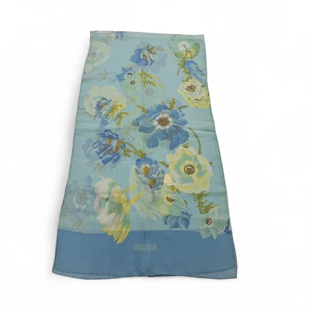 Salvatore Ferragamo Blue Floral Silk Scarf